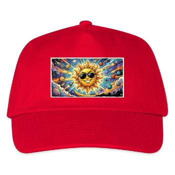 Sonne mit Sonnenbrille im Kosmos - Kinder Basecap - Rot - Vorne
