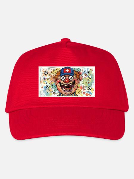 Schweiz Fan - Clown mit Fußballchaos - Kinder Basecap - Rot