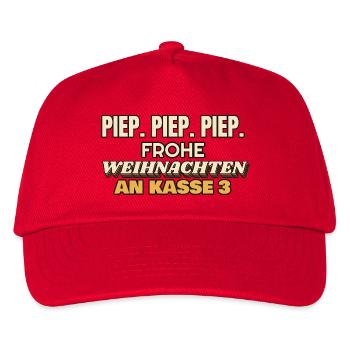 Piep Piep Piep - Frohe Weihnachten an Kasse 3 - Kinder Basecap - Rot - Vorne