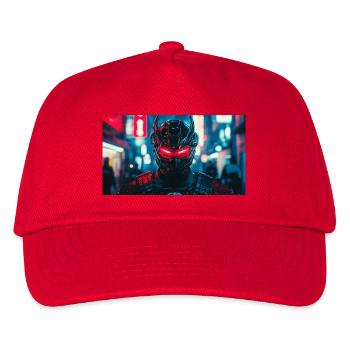 Futuristic Black and Red Warrior Face - Kids’ Baseball Cap - red - Front