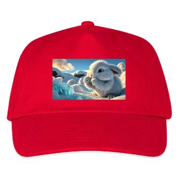 Niedlicher Schneehase mit Eiskristallen - Kinder Basecap - Rot - Vorne