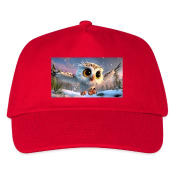 Flauschige Schnee-Eule mit Kulleraugen im Flug - Kinder Basecap - Rot - Vorne