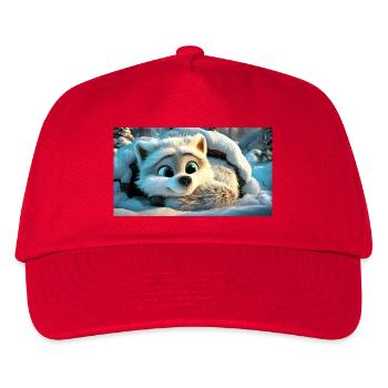 Flauschiger Polarfuchs im Schnee - Kinder Basecap - Rot - Vorne