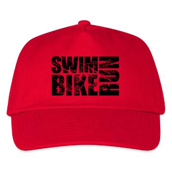 kratzer risse stempel swim bike run text logo tria - Kinder Basecap - Rot - Vorne