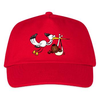 Whimsical Stork and Baby Bird Illustration - Kids’ Baseball Cap - red - Front