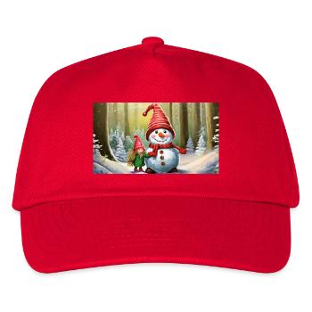 cute little gnomes everyday life building snowman - Kids’ Baseball Cap - red - Front