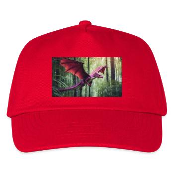 Ein realistischer majestätischer grüner Drache ist auf der Jagd - Kinder Basecap - Rot - Vorne