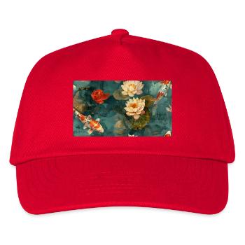 Koi und Lotusblüten auf blaugrünem Wasser - Kinder Basecap - Rot - Vorne
