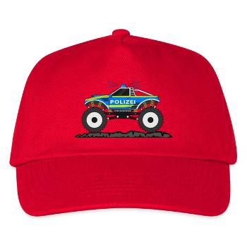 Monstertruck Polizei Blau Gelb - Kinder Basecap - Rot - Vorne