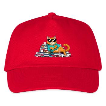 Lässiger Bücherwurm Kater mit Sonnenbrille - Kinder Basecap - Rot - Vorne