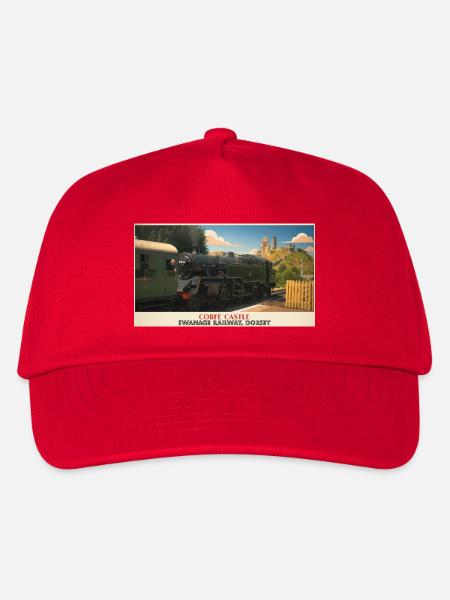 Corfe Castle Dampflok-Plakat - Kinder Basecap - Rot