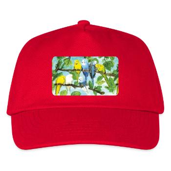 Budgies on a tree - pastel chalk - Kids’ Baseball Cap - red - Front