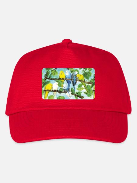 Wellensittiche auf einem Baum - Pastellkreide - Kinder Basecap - Rot