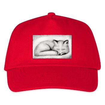 Sleeping Fox - Hand Carved Printable - Kids’ Baseball Cap - red - Front