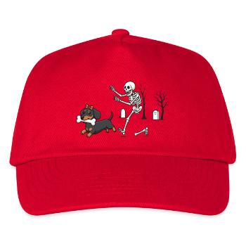 Dackel und Skelett Halloween-Jagd - Kinder Basecap - Rot - Vorne
