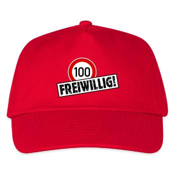 Tempo 100 FREIWILLIG! Tempolimit Aufkleber - Kinder Basecap - Rot - Vorne
