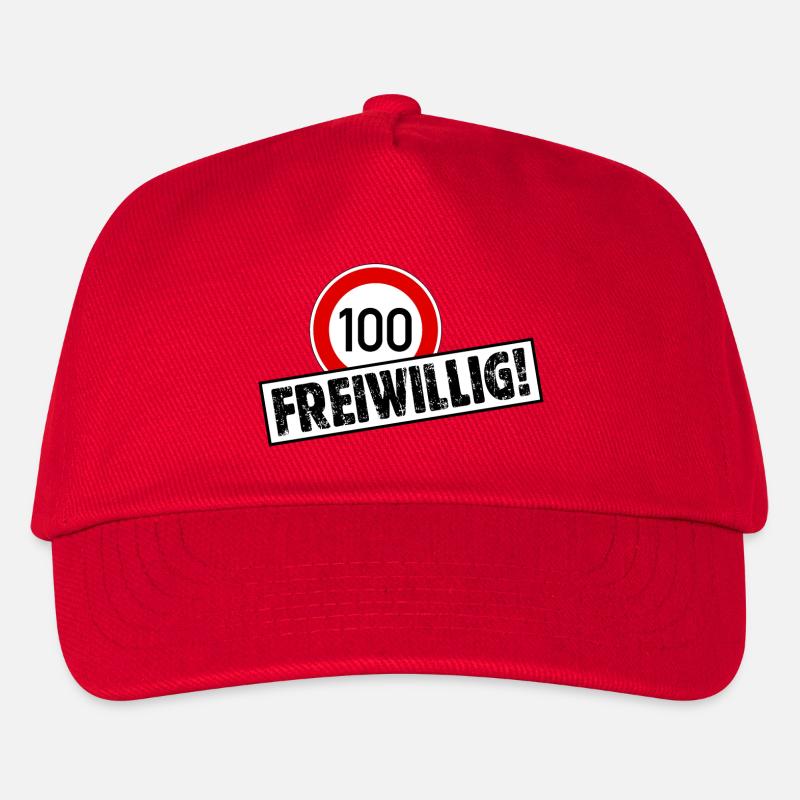 Tempo 100 FREIWILLIG! Tempolimit Aufkleber - Kinder Basecap - Rot