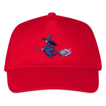 Hexe auf Besen in Zauberblau - Kinder Basecap - Rot - Vorne