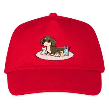 Dackel mit Kuscheltieren - Kinder Basecap - Rot - Vorne