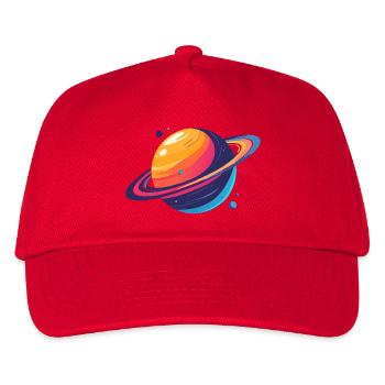 Neon Planetenkosmos Planet mit Ring und Monden - Kinder Basecap - Rot - Vorne