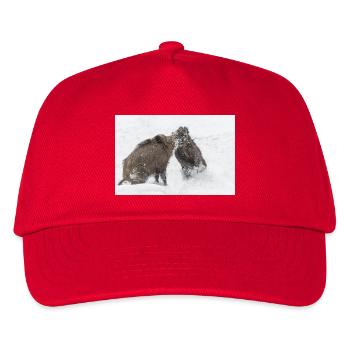 kämpfende Wildschweine im Schnee - Kinder Basecap - Rot - Vorne