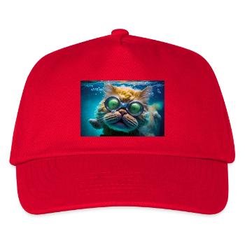 Hector die Schwimmkatze mit Taucherbrille - Kinder Basecap - Rot - Vorne