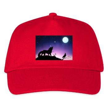 Sternwolf und Rabe unter dem Mond - Poster - Kinder Basecap - Rot - Vorne