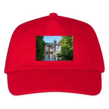 Stadtbild von Esslingen am Neckar von der Agnesbrücke aus - Kinder Basecap - Rot - Vorne