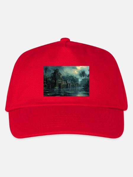 Poster Illustration Ruined jungle landscape - Kids’ Baseball Cap - red