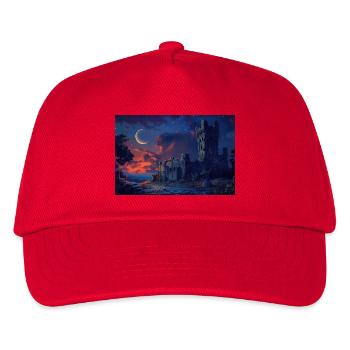 Poster Illustration Mittelalterliche Landschaft in Ruinen - Kinder Basecap - Rot - Vorne