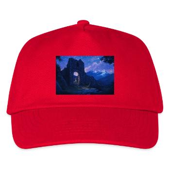 Poster Illustration Mittelalterliche Landschaft in Ruinen - Kinder Basecap - Rot - Vorne