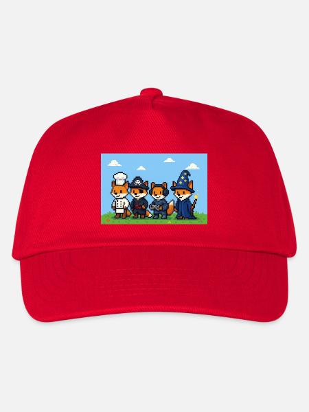 Pixelart Fuchsgruppe in Fantasiewelt - Kinder Basecap - Rot