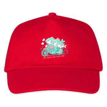 Turquoise cod on a motorcycle - Kids’ Baseball Cap - red - Front