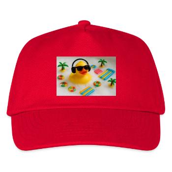 Quietscheente im Bad mit Kopfhörern - Kinder Basecap - Rot - Vorne