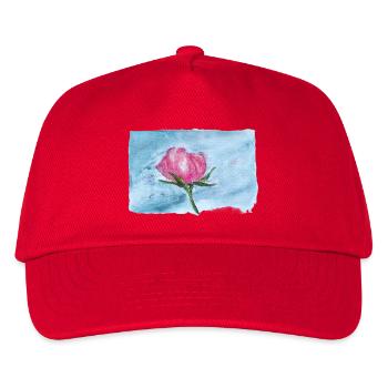 Watercolor Rose on Sky Blue - Kids’ Baseball Cap - red - Front