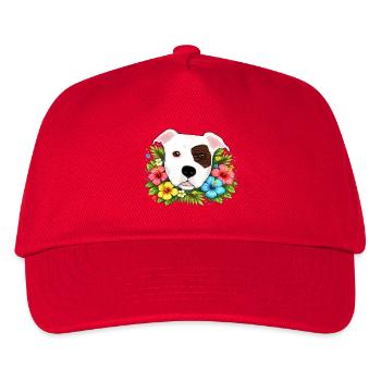 Pitbull American Staffordshire Terrier mit Blumen - Kinder Basecap - Rot - Vorne