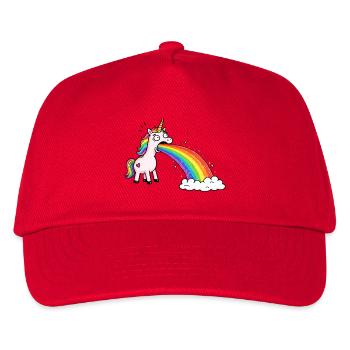 Einhorn spuckt Regenbogen in Wolken - Kinder Basecap - Rot - Vorne
