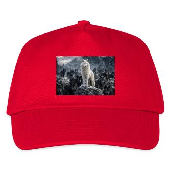 White wolf at the head of the snowy pack - Kids’ Baseball Cap - red - Front