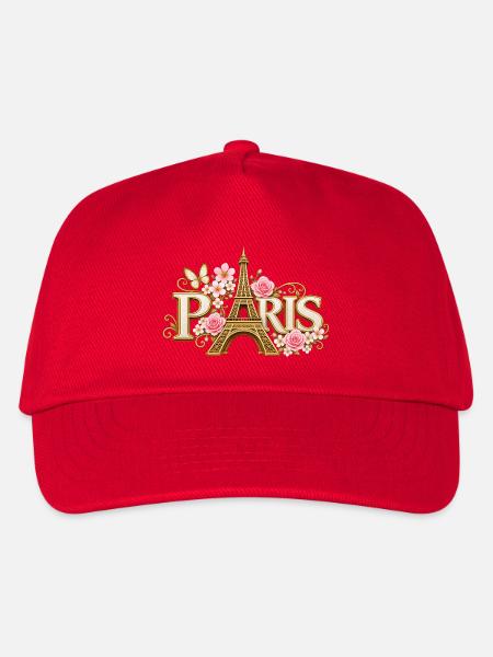 Goldener Eiffel und blühende Blumen - Kinder Basecap - Rot