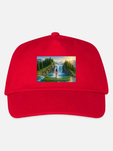 Traumhafter Wasserfall in der Berglandschaft - Kinder Basecap - Rot