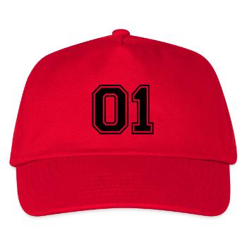 01 - College Style Sportswear and Numbers Motif - Kids’ Baseball Cap - red - Front