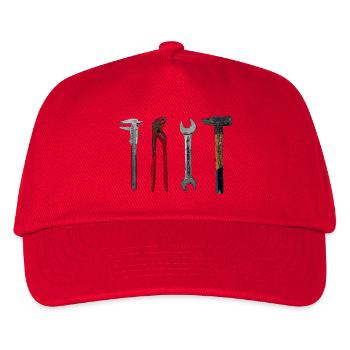 Werkzeug Illustration Handwerker Hammer Zange - Kinder Basecap - Rot - Vorne