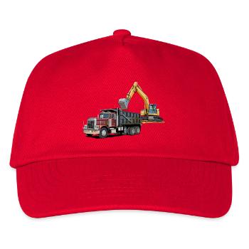 Lastwagen mit Bagger - Kinder Basecap - Rot - Vorne