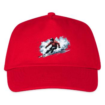 Skifahrer Tiefschnee Freeride Action - Kinder Basecap - Rot - Vorne