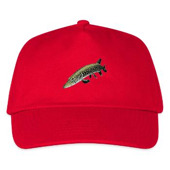 Hecht Illustration – Realistisches Raubfisch Desig - Kinder Basecap - Rot - Vorne