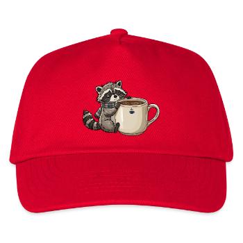 Tired Raccoon Coffee Design - Kinder Basecap - Rot - Vorne