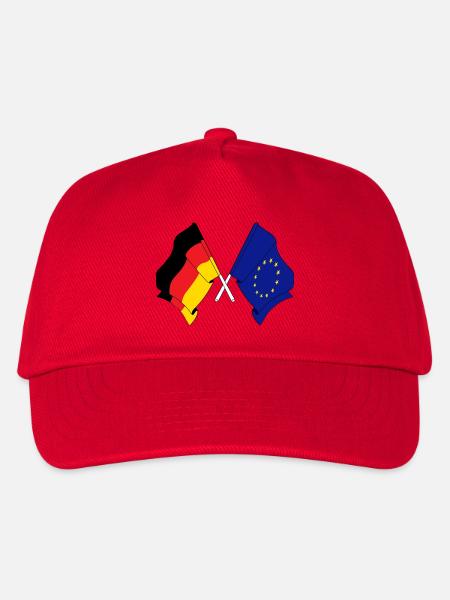 Zwei gekreuzte Flaggen von Deutschland und Flagge Europa - Kinder Basecap - Rot