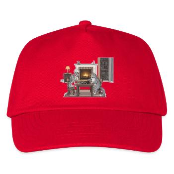 Gemütliches Kaminzimmer mit Schach und Katze - Kinder Basecap - Rot - Vorne