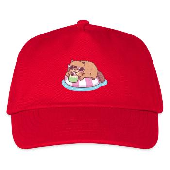 Cute Beaver Chilling On Pool Float With Coconut - Casquette de baseball Enfant - rouge - Devant