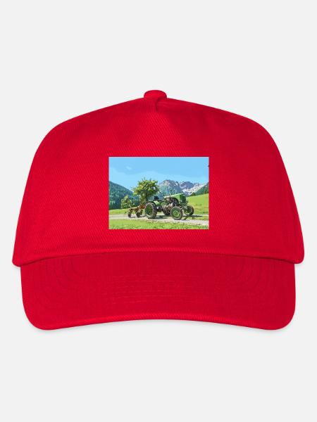Grüner Vintage-Traktor Alpenlandschaft 15er Steyr - Kinder Basecap - Rot